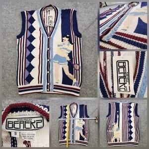 VTG Berek 2 Womens S Small Tennis Cotton Knit V Neck Cardigan Sweater Vest NWT